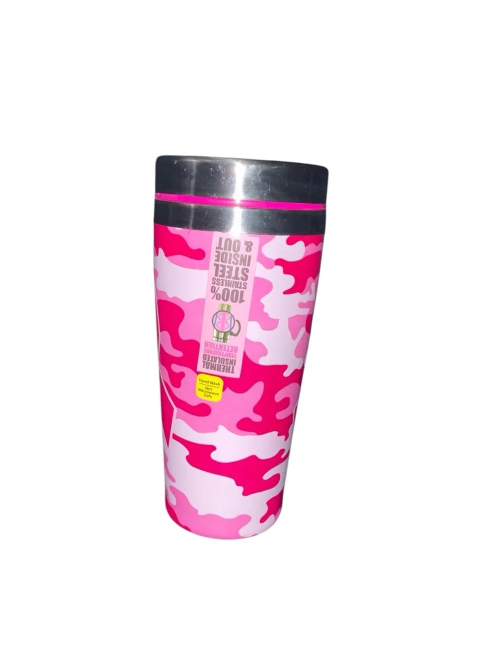 Pink Camo Breast Cancer Awareness Thermal Travel Mug 16 oz w/Handle